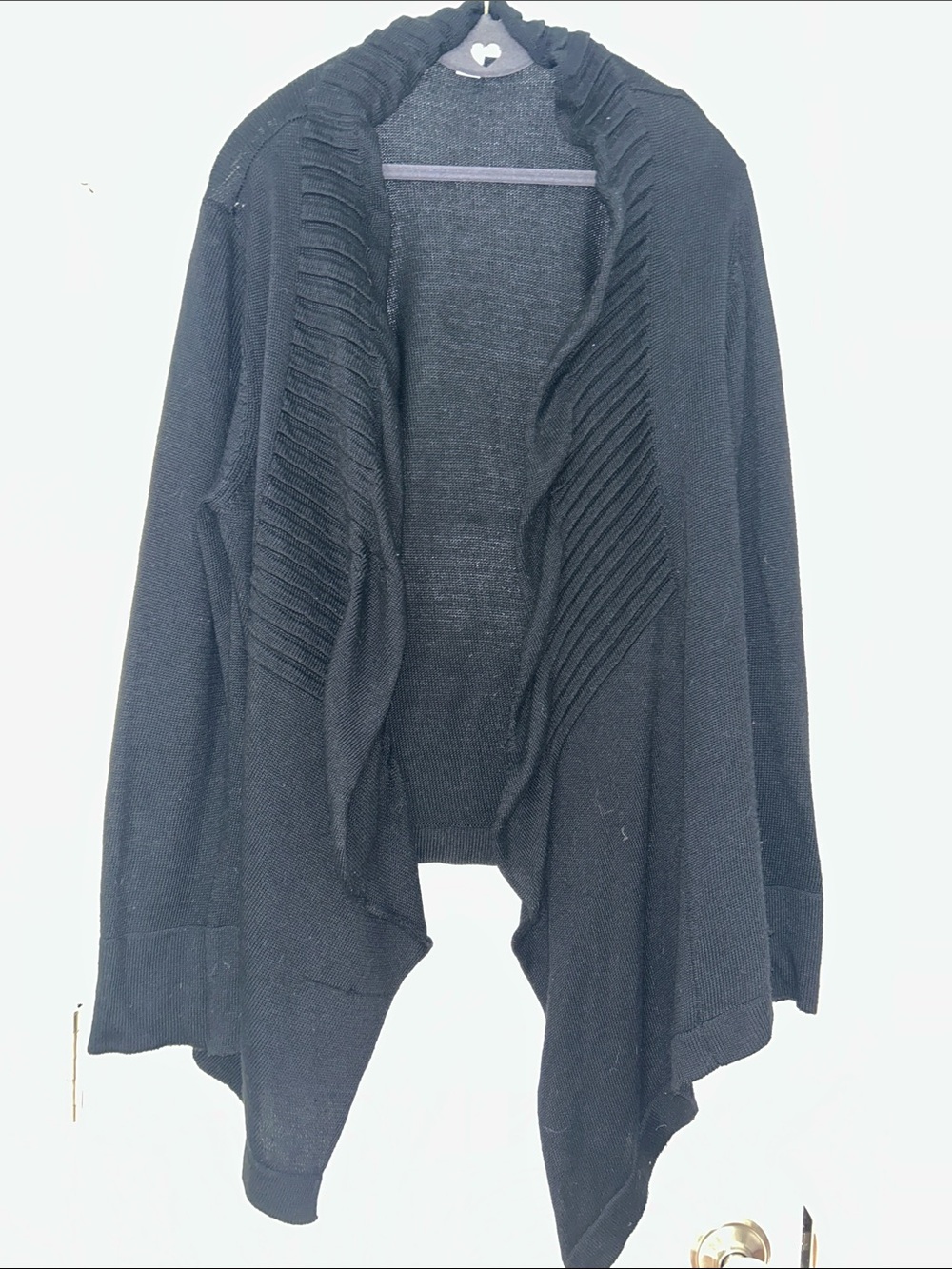 Debbie Morgan Black Open-Front Ribbed Drape Cardigan